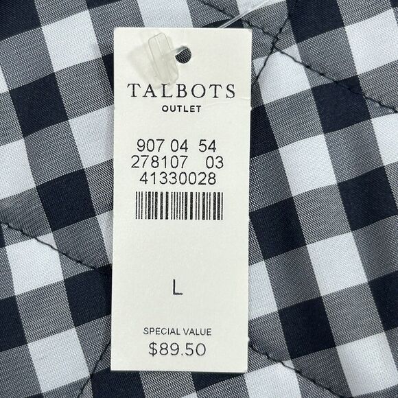 Talbots Vest Women’s L Black White Gingham Plaid Quilted Puffer Western Preppy - Picture 10 of 12